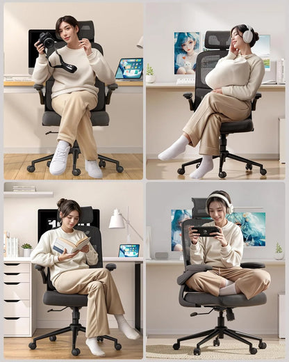 Hbada P1 Ergonomic Office Chair, Desk Chair with Adjustable Lumbar Support, Home Office Desk Chair with 2D Headrest, Flip-up Armrest, Swivel Computer Chair, Black