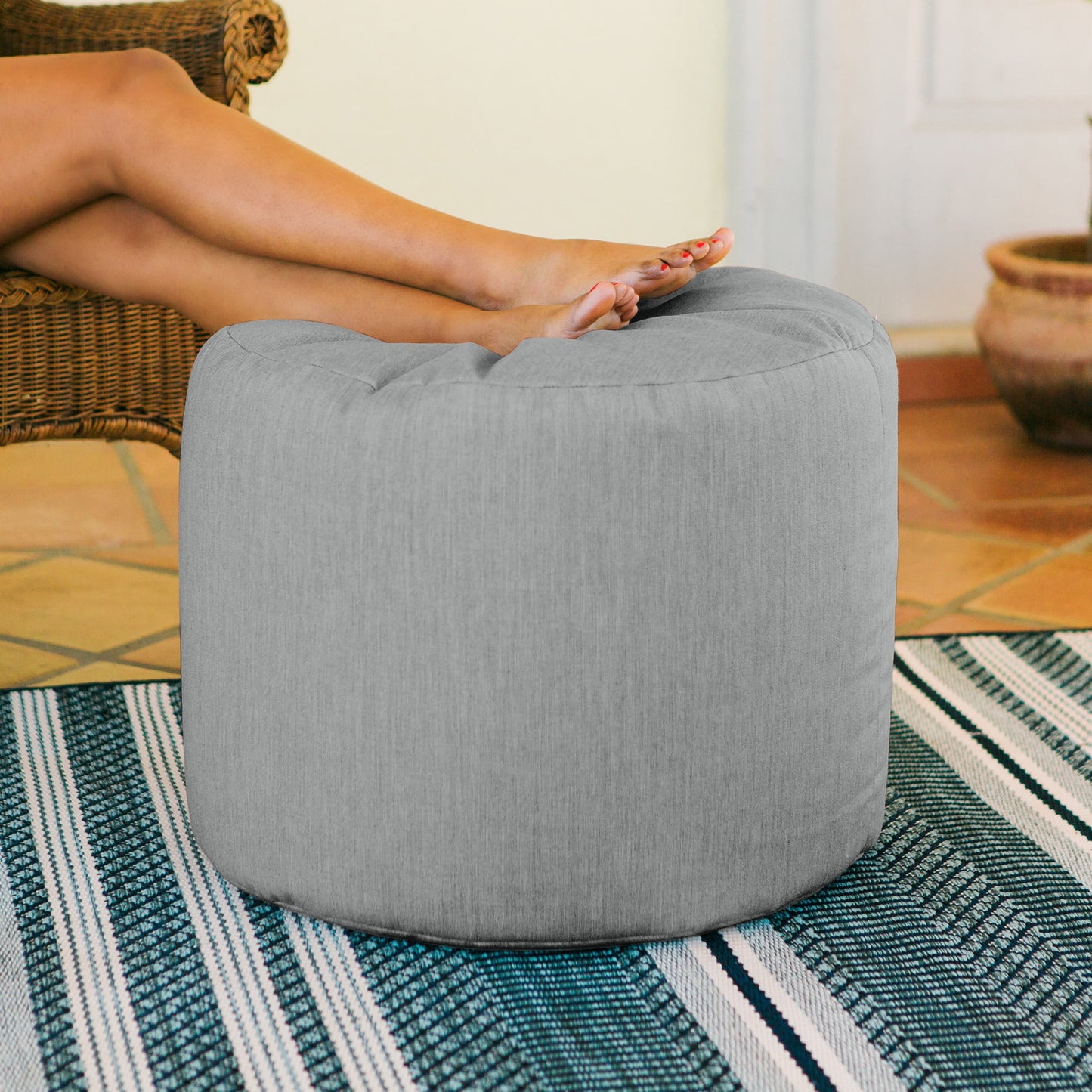 Jaxx Spring Indoor/Outdoor Bean Bag Pouf Ottoman, Sunbrella Granite