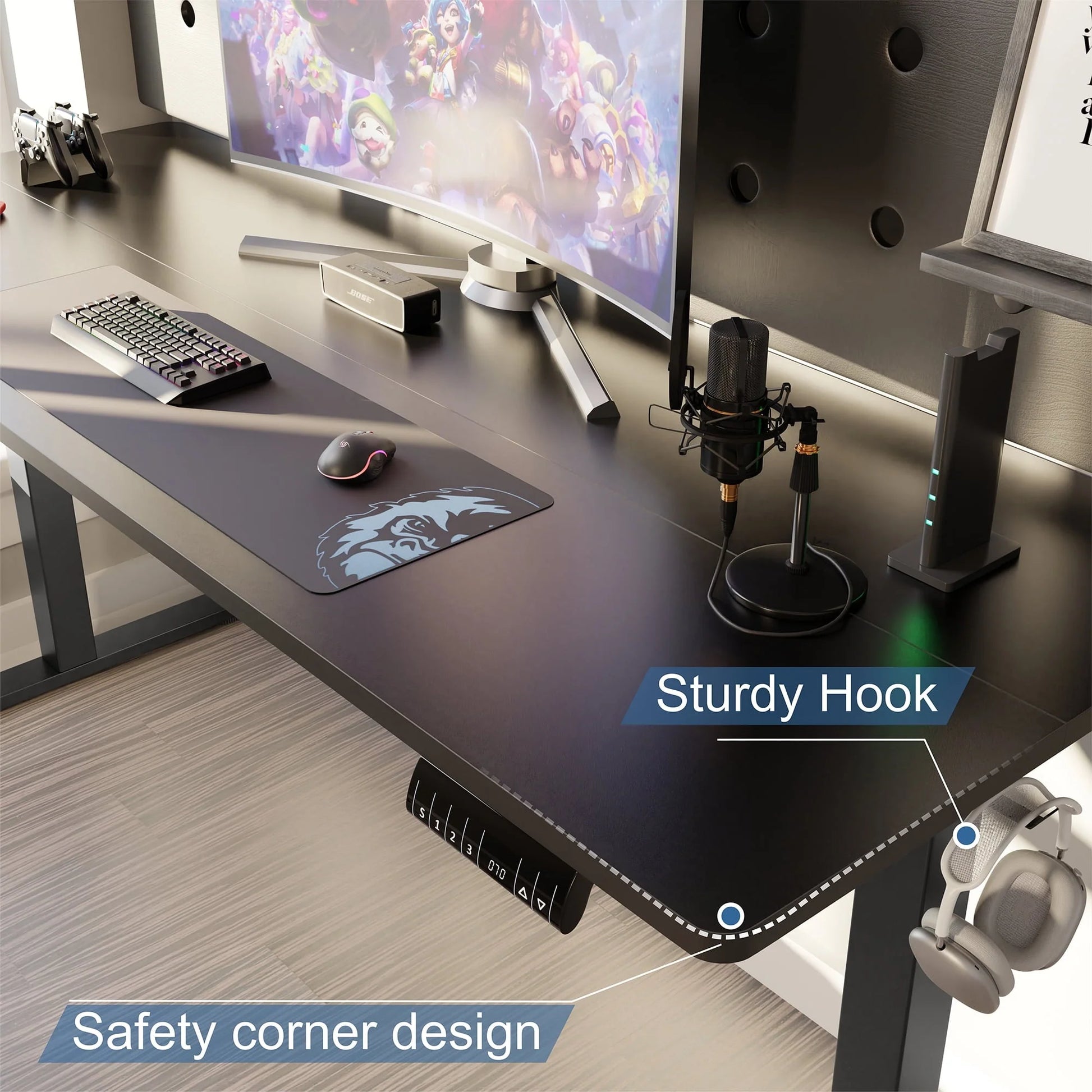 Walsunny 63" x 24" Electric Height Adjustable Standing Desk Home Office Stand Up Computer Desk(Black Top + Black Frame)