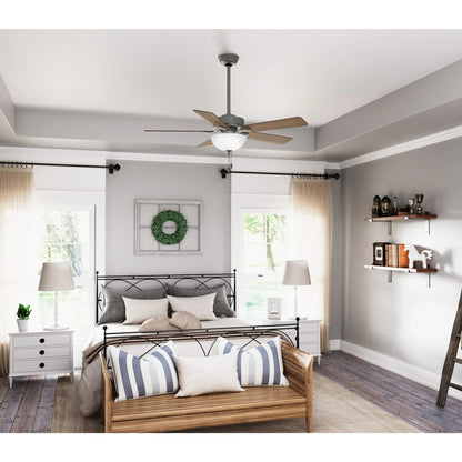 Hunter - Swanson Indoor Ceiling Fan With Light, 52-inch, Matte Silver, Traditional-style, 3-speed WhisperWind Motor, 50909, for living rooms, bedrooms, home offices, kitchens