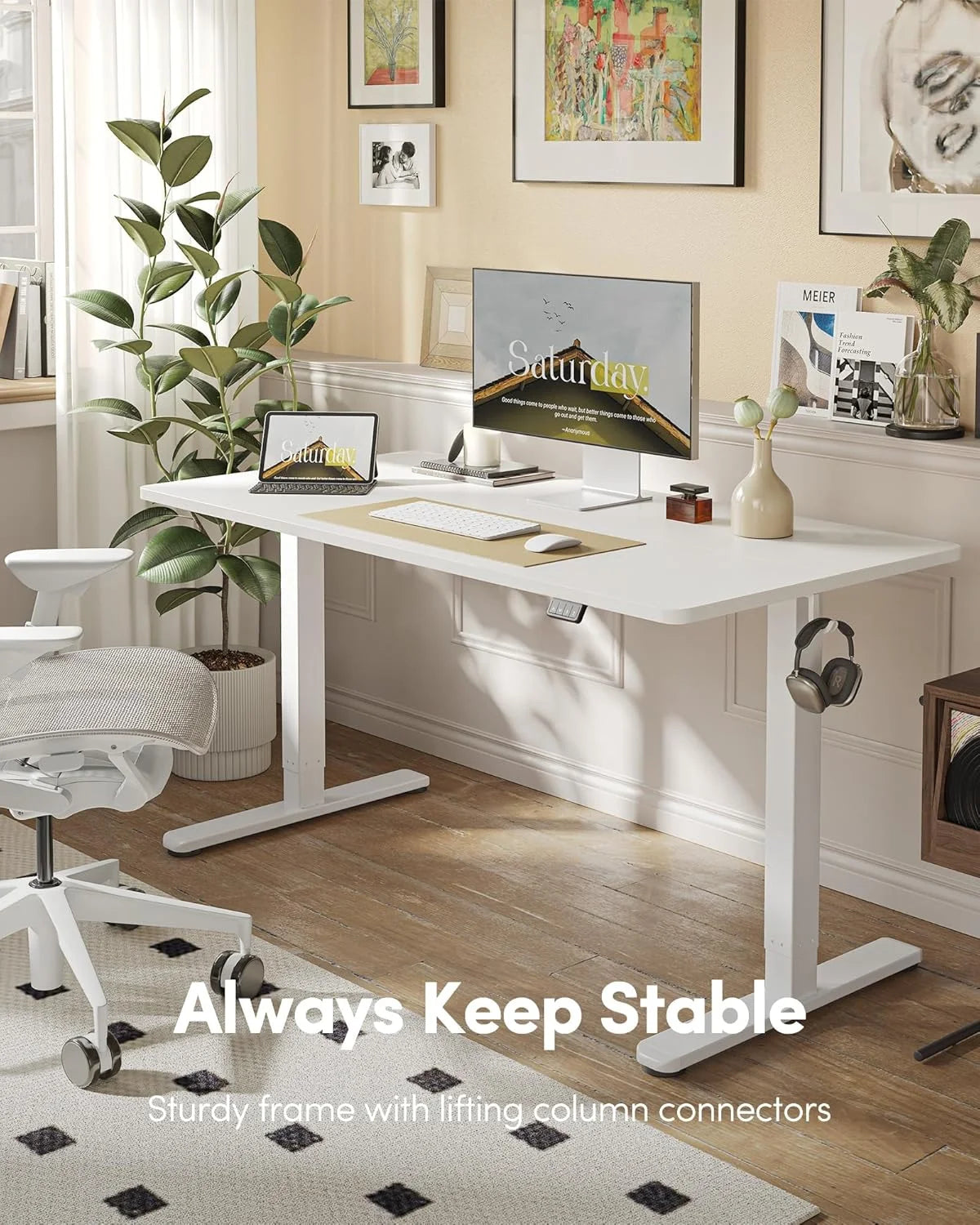 FEZIBO Electric Standing Desk, Height Adjustable Stand up Desk, 40 x 24 Inches Sit Stand Home Office Desk, Computer Desk, White