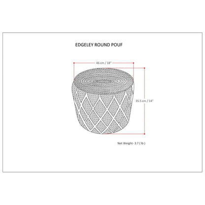 Edgeley Boho Round Pouf in Classic Blue, Natural Woven Braided Jute