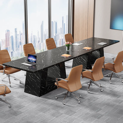 Tribesigns Modern Computer Desk, 63 inch Wooden Faux Marble Study Writing Table with Sturdy Base for Home Office, Black