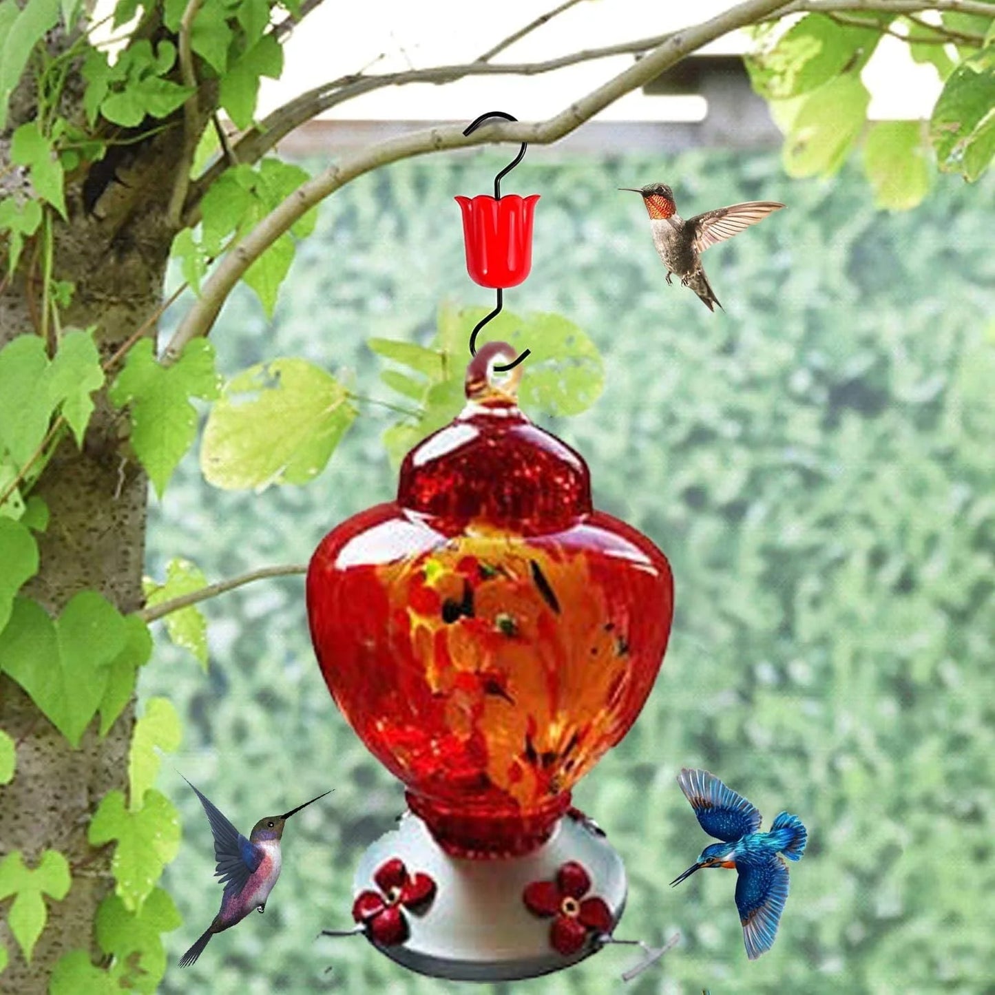 Large Ant Moat Guard for Hummingbird Feeders Accessory Hooks , 8 Pack Flower Hummingbird Oriole Nectar Feeders Parts for Outdoors , 4 Moat Hooks , 4 Clean Brushes
