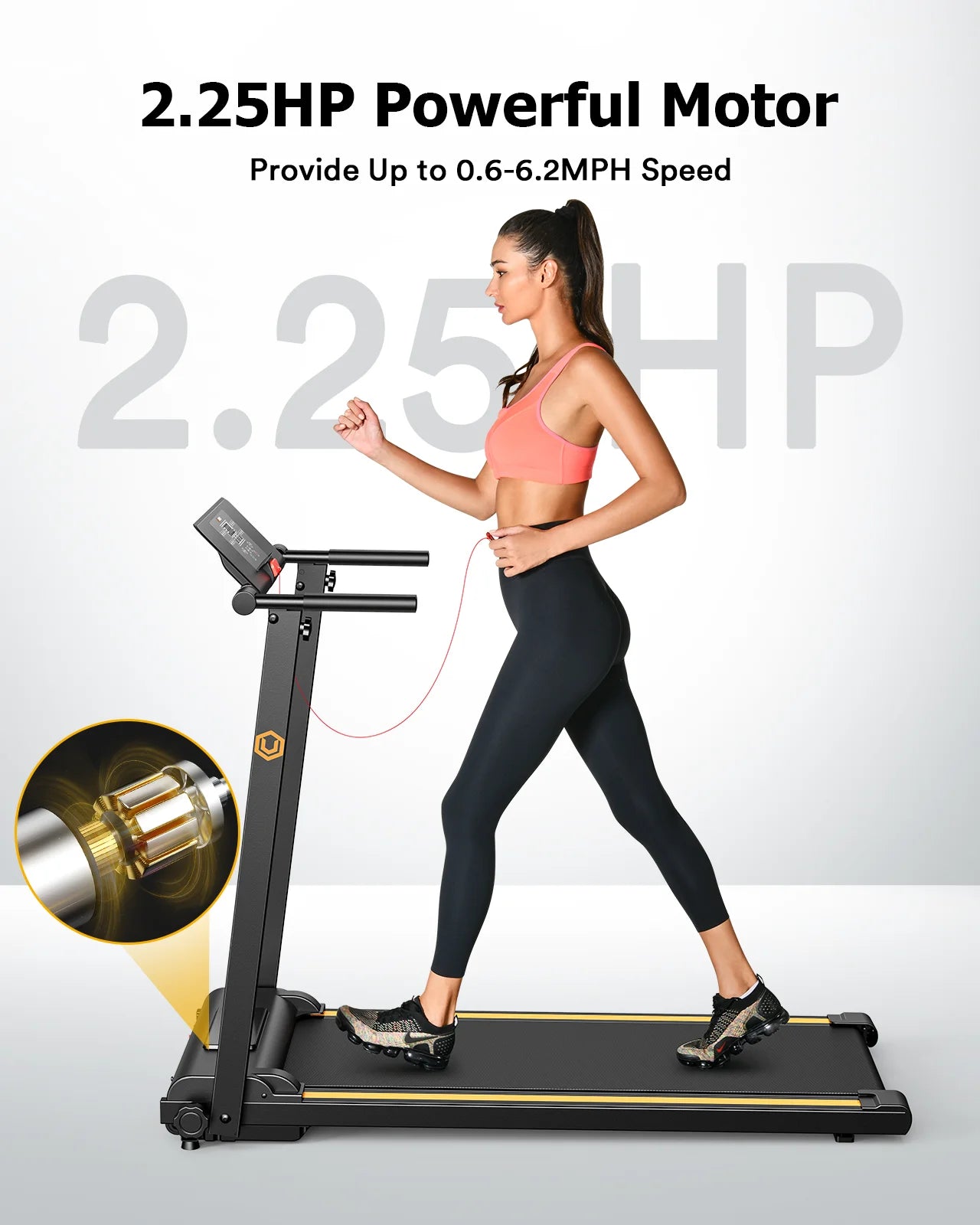 UREVO Treadmill, 2.25HP Folding Treadmills for Home with 12 HIIT Modes for Home Office LCD Display