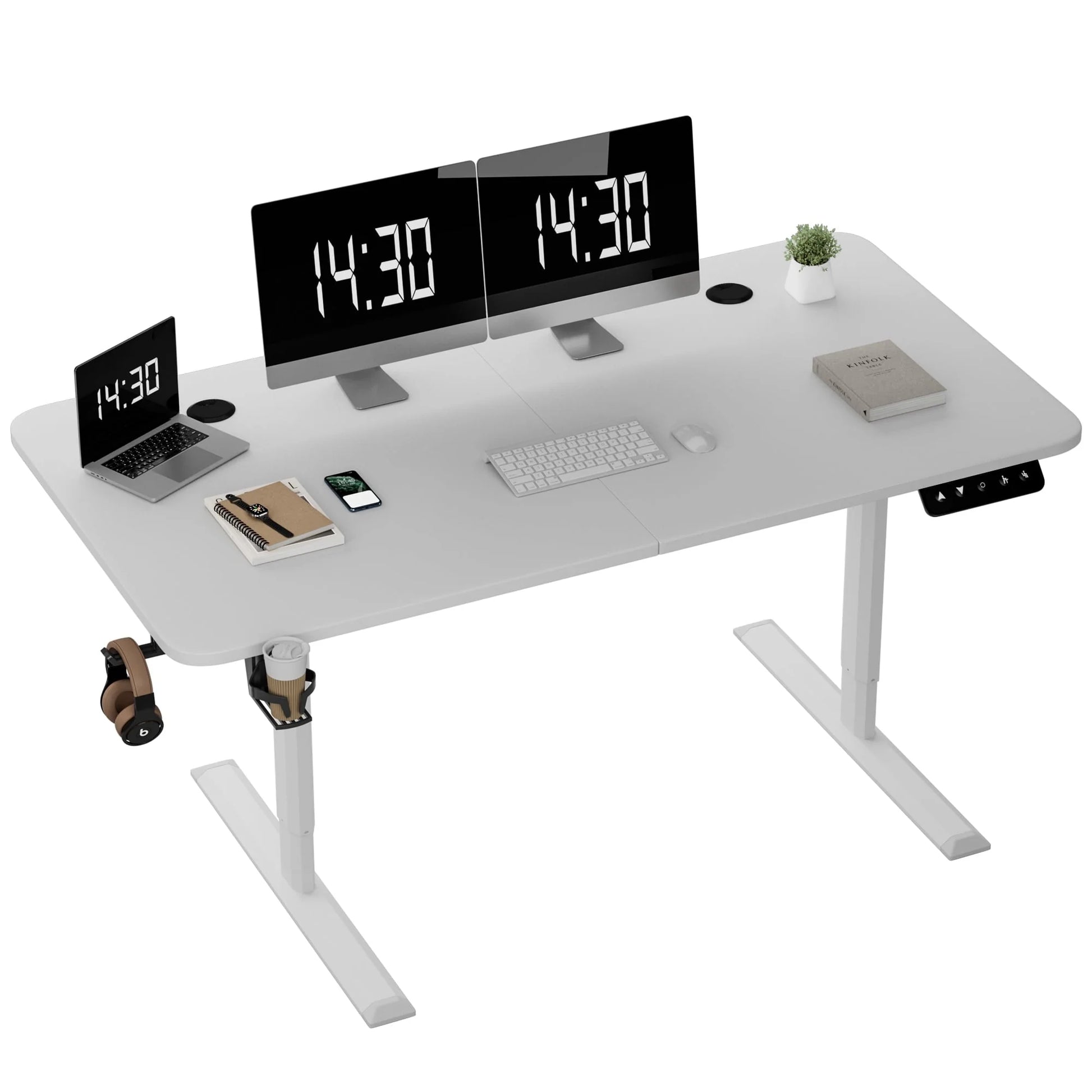 Homall Electric Height Adjustable Standing Desk, Large 55 inch Sit Stand up Desk, Home Office Computer Desk Memory Preset with T-Shaped Metal Bracket, White