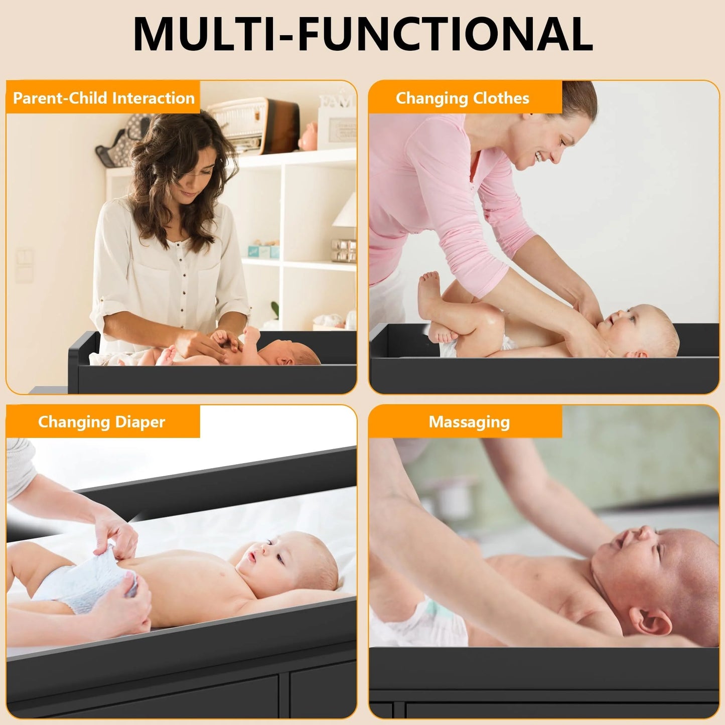 NEILA Changing Table Dresser with 6 Drawers and Power Outlets - Nursery Storage Organizer with Removable Changing Pad