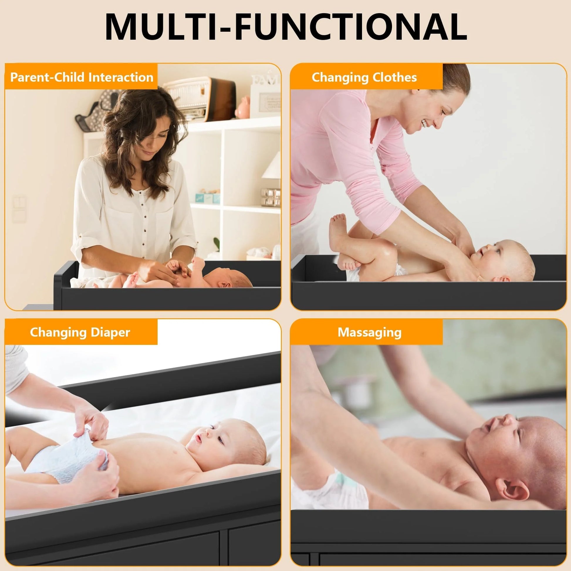 NEILA Changing Table Dresser with 6 Drawers and Power Outlets - Nursery Storage Organizer with Removable Changing Pad