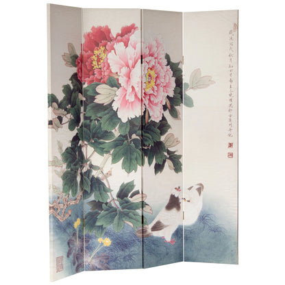 Oriental Furniture 6 Feet Tall Double Sided Doves and Peonies Canvas Room Divider