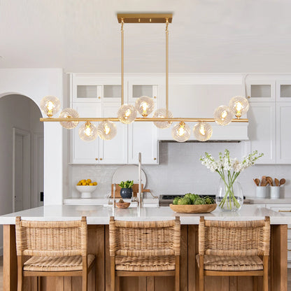 Lzawvm Dining Room Light Fixture with Swirled Glass Globe Linear Chandelier for Dining Room 11-Lights Pendant Lights Kitchen Island for Living Room Sputnik Gold 51inch