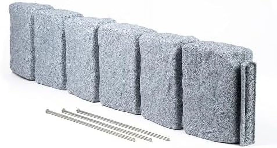 Beuta Landscape Edging | Garden Edging Border | Faux Stone Block XL for Lawn Edging, Flower Beds & Yard Edging - 1 Pack | Each Section Has 6 Blocks 48" L x 4" W x 9.5" H | 3 Spikes | Sandstone