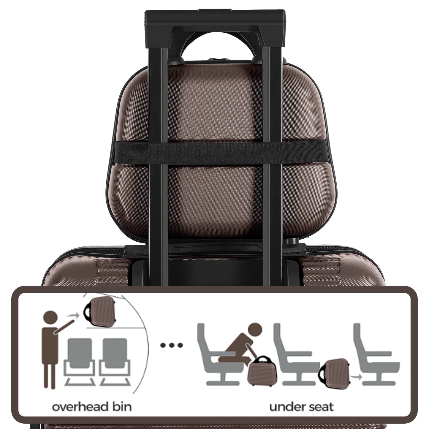 5 Piece Travel Luggage Set, 12" 14" 20'' 24" 28'' Expandable Lightweight Suitcase with Noise-free Double Spinner Wheels & TSA Lock, ABS Hardshell Suitcase for Vacation, Brown