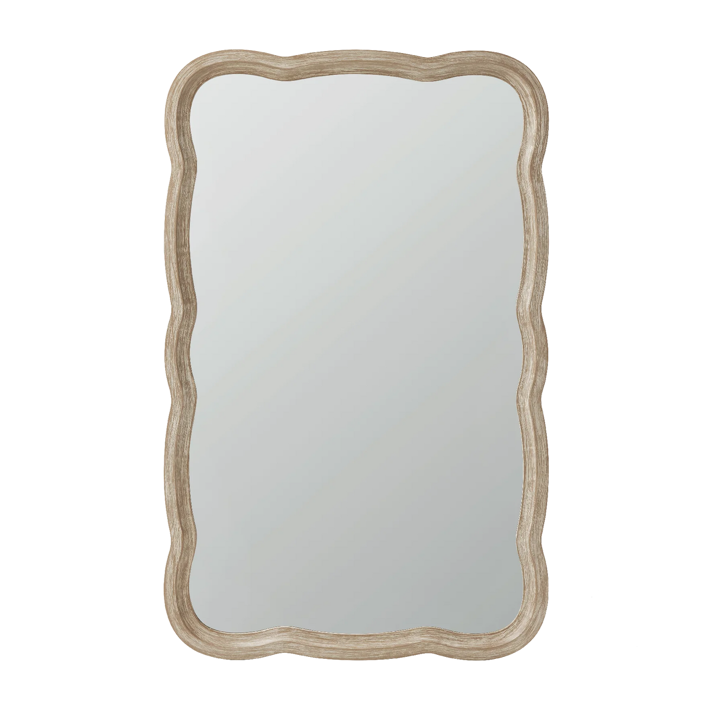 COZAYH Curved Wood Frame Accent Mirror, Farmhouse French Country Decorative Wall Mirror, Rectangle 23.5" L x 38" W, Natural