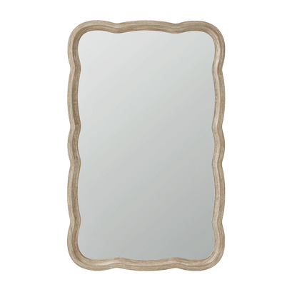 COZAYH Curved Wood Frame Accent Mirror, Farmhouse French Country Decorative Wall Mirror, Rectangle 23.5" L x 38" W, Natural