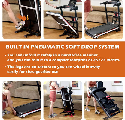 Ksports Treadmill Bundle Comprising of Electric Treadmill with 4 Incline Positions, Pneumatic Folding, Sit Ups Rack, Ab Mat & Dumb Bells with Smart Apps for Home Office Gym or Small Spaces