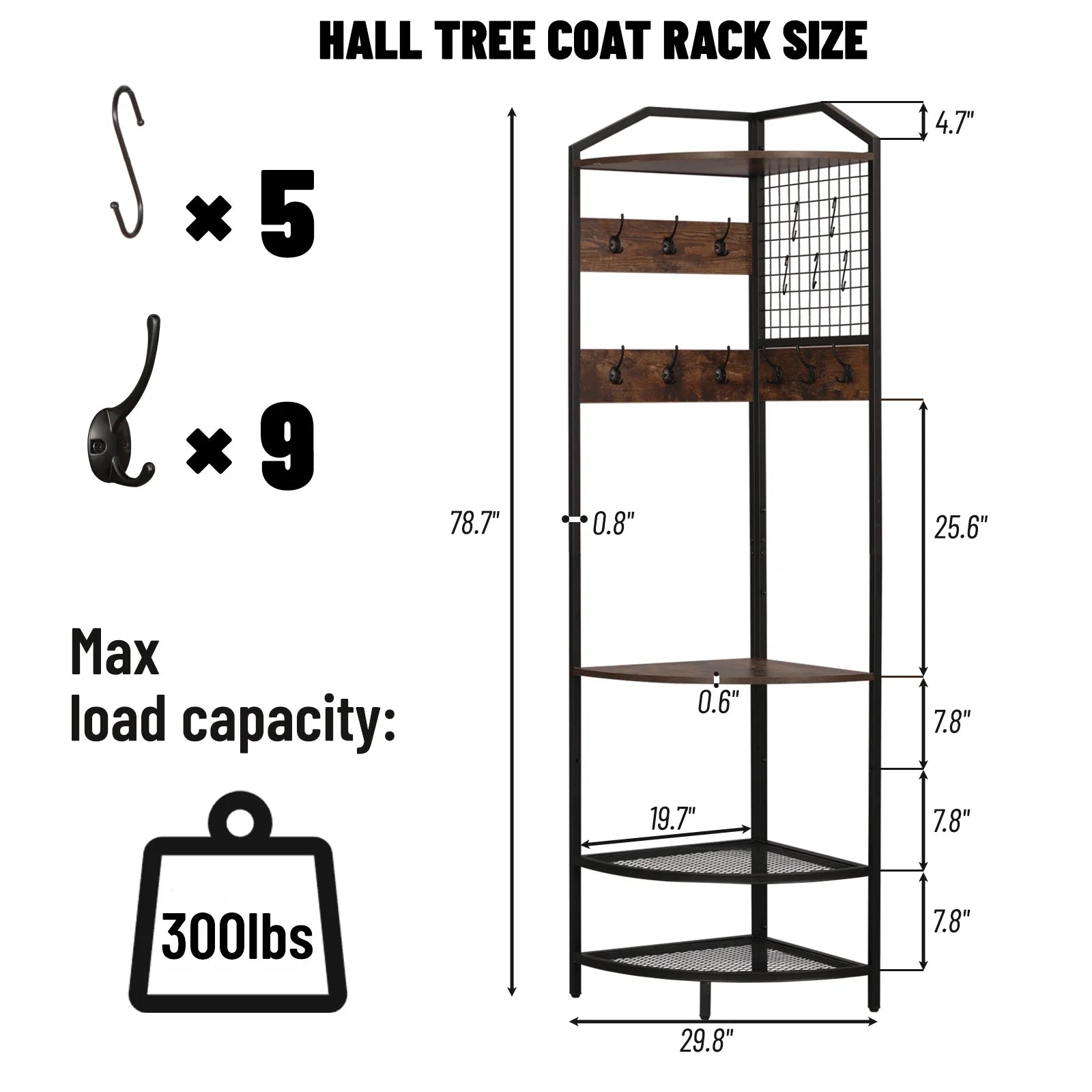 XXLYY Corner Coat Rack with Shoe Storage, Multifunctional Entryway Corner Shoe Rack with 14 Metal Hooks, Freestanding Corner Hall Tree Shelf Organizer for Home Office Bedroom