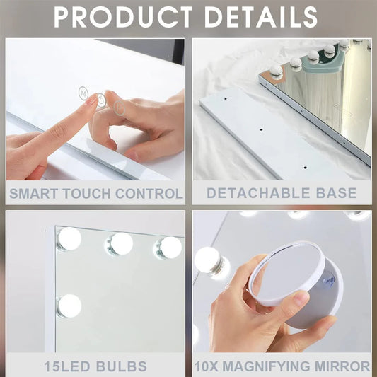 COOLJEEN Large Hollywood Vanity Mirror with Lights Wall Mount Tabletop Metal White