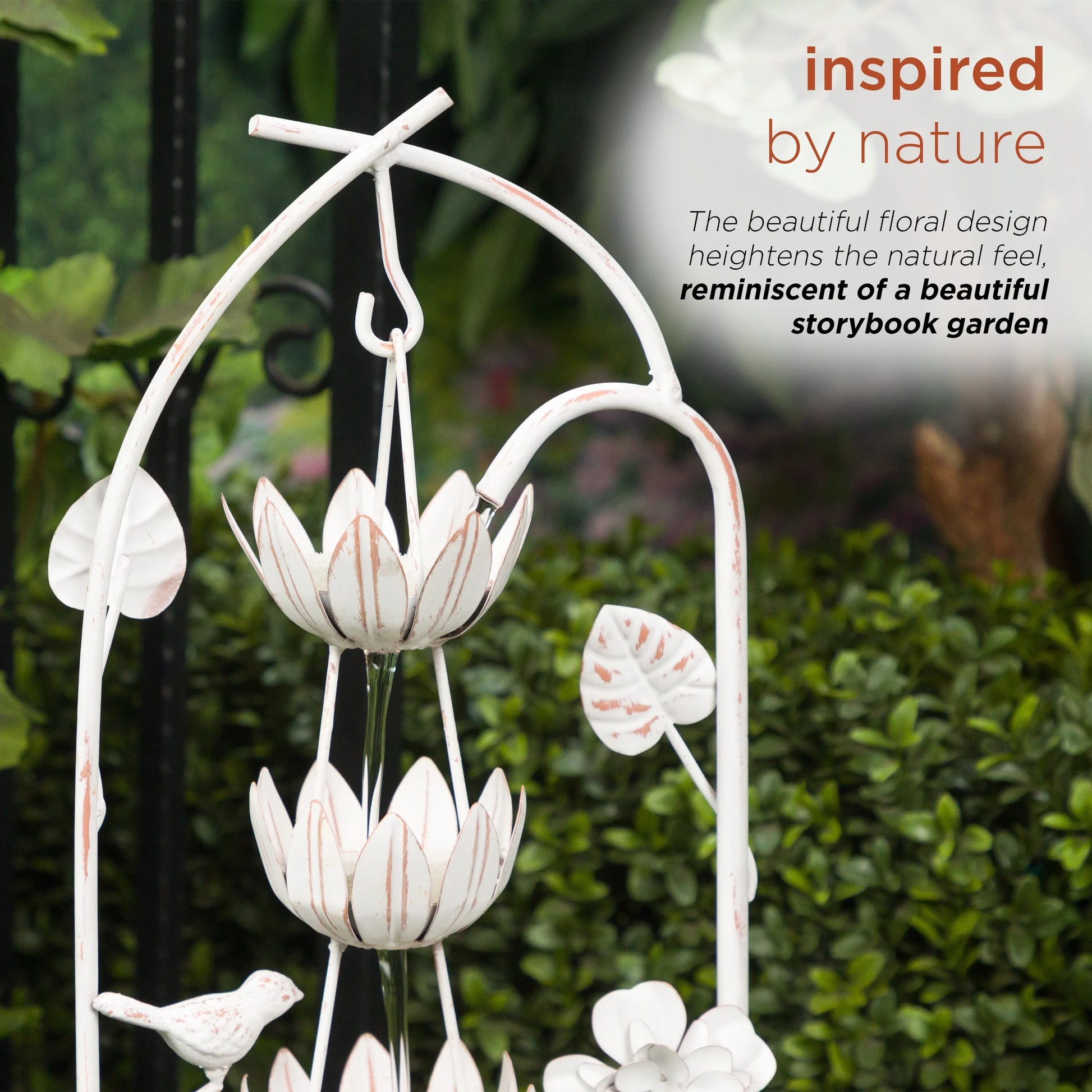 Alpine Corporation Metal White Rustic Outdoor Electric Fountain with Flower