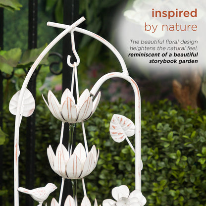 Alpine Corporation Metal White Rustic Outdoor Electric Fountain with Flower