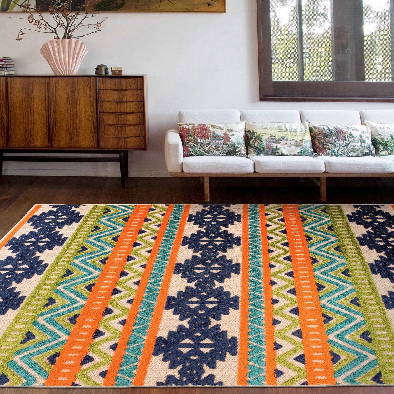 World Rug Gallery Contemporary Geometric Bohemian Indoor/Outdoor Area Rug - Multi 5' x 7'