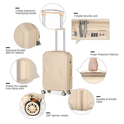 Luggage 3-Pieces set ABS Durable Suitcase Beige 20"24"28"