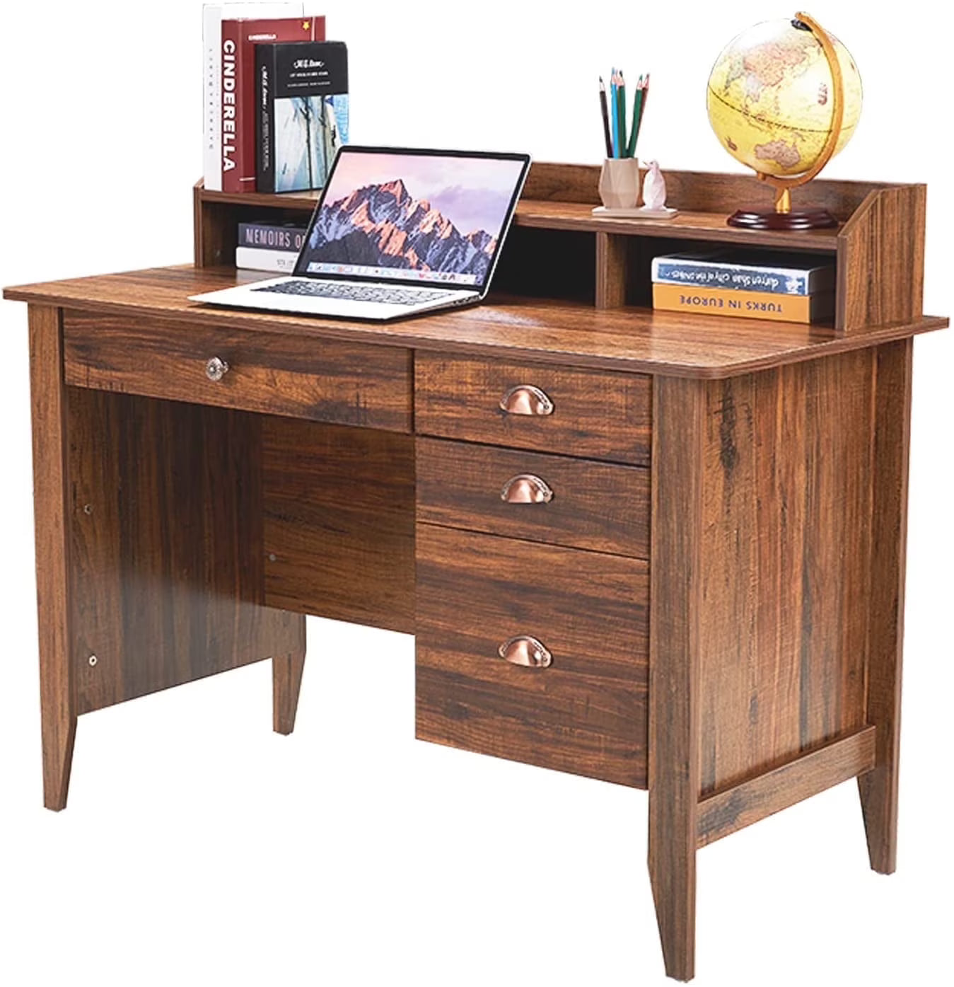 Homfa 47 in Computer Desk, Home Office Writing Table with 4 Drawers and Hutch Shelf, Oak White
