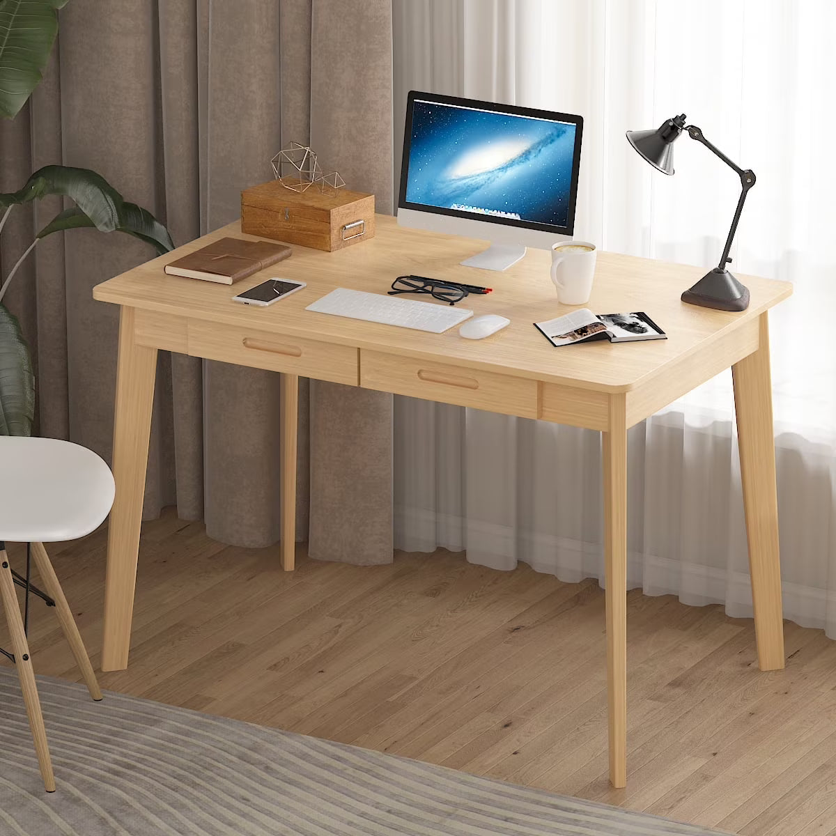 MONSLIPA Industrial Modern Wooden Desk with Storage Drawers, Office Computer Desk and Home Office Desk with Sturdy Wood Legs, 47" Long (Black)