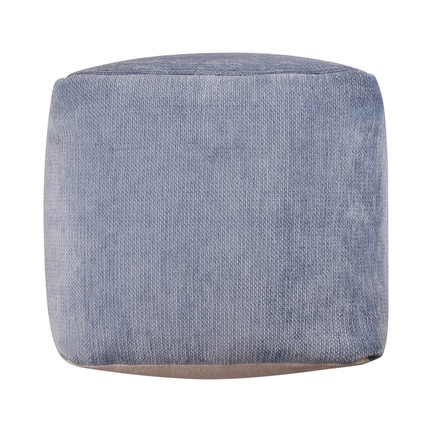 LR Home Medium Solid Indoor Cube Pouf, Blue Chenille, 18" x 18" x 18"