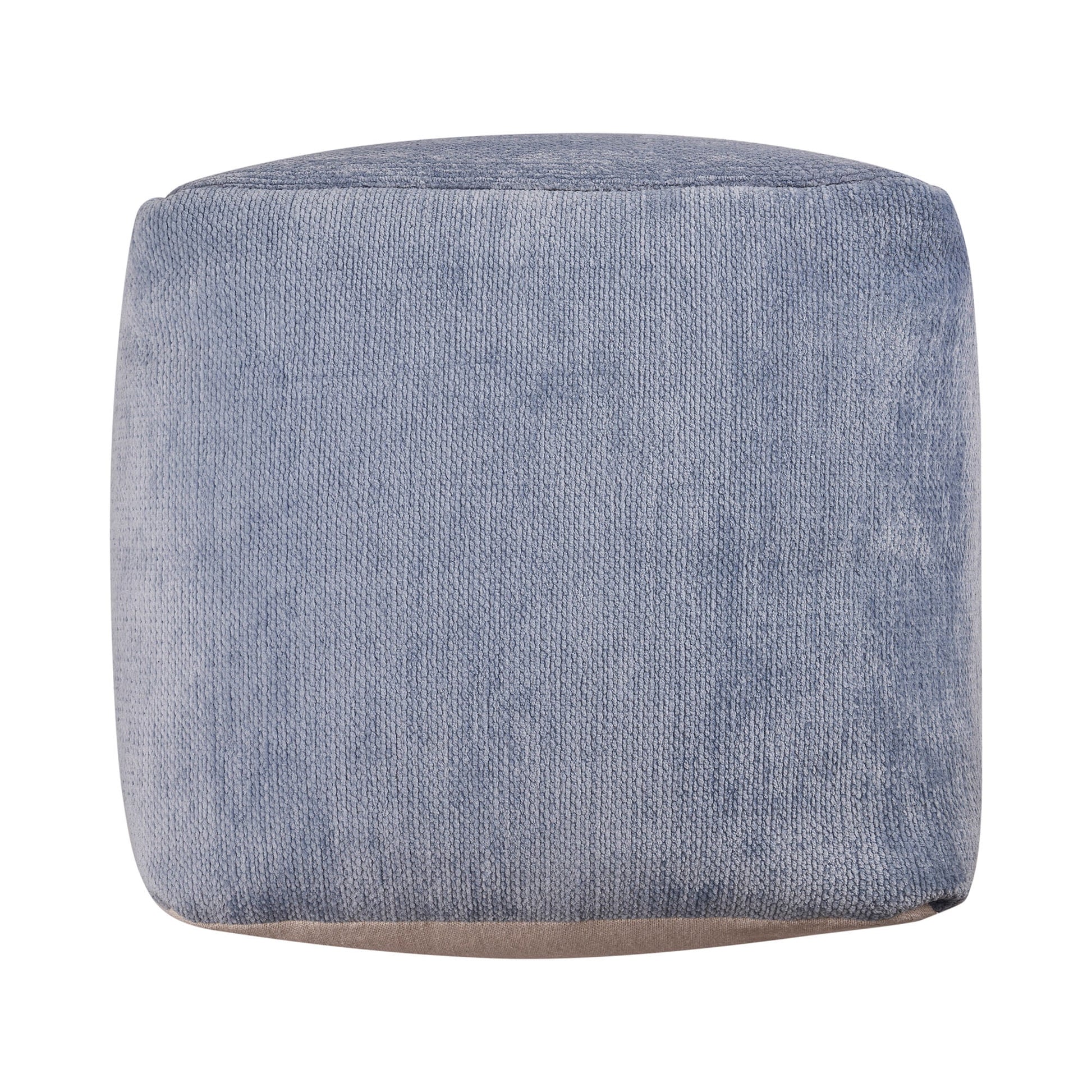 LR Home Medium Solid Indoor Cube Pouf, Blue Chenille, 18" x 18" x 18"
