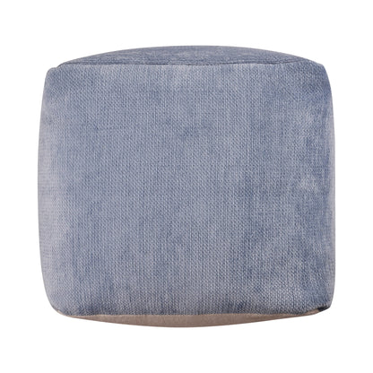 LR Home Medium Solid Indoor Cube Pouf, Blue Chenille, 18" x 18" x 18"