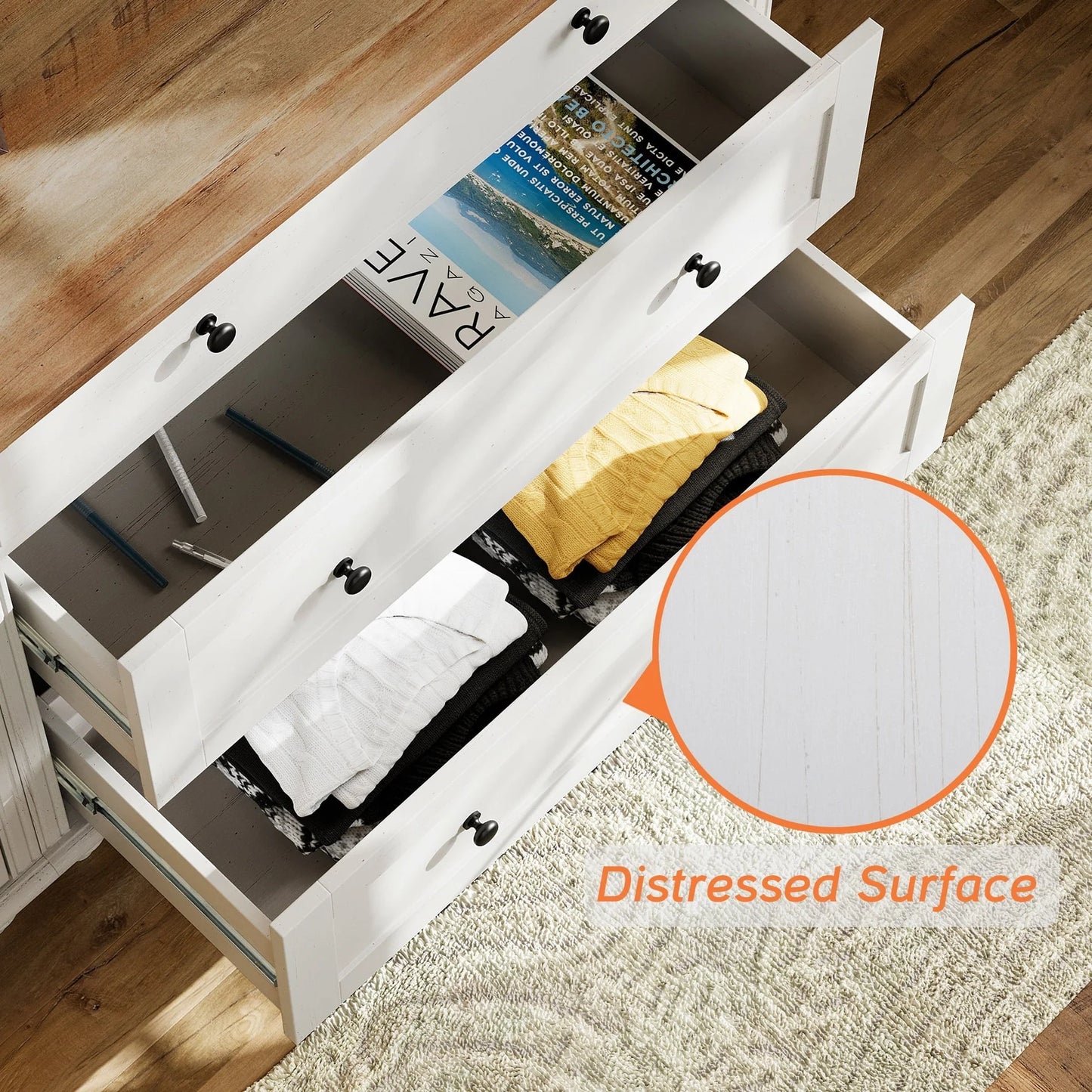 3 Drawer Dresser for Bedroom, White Baby Dressers Wood Mid Century Modern Closet Storage Organizer for Living Room, Nursery, Kids Room