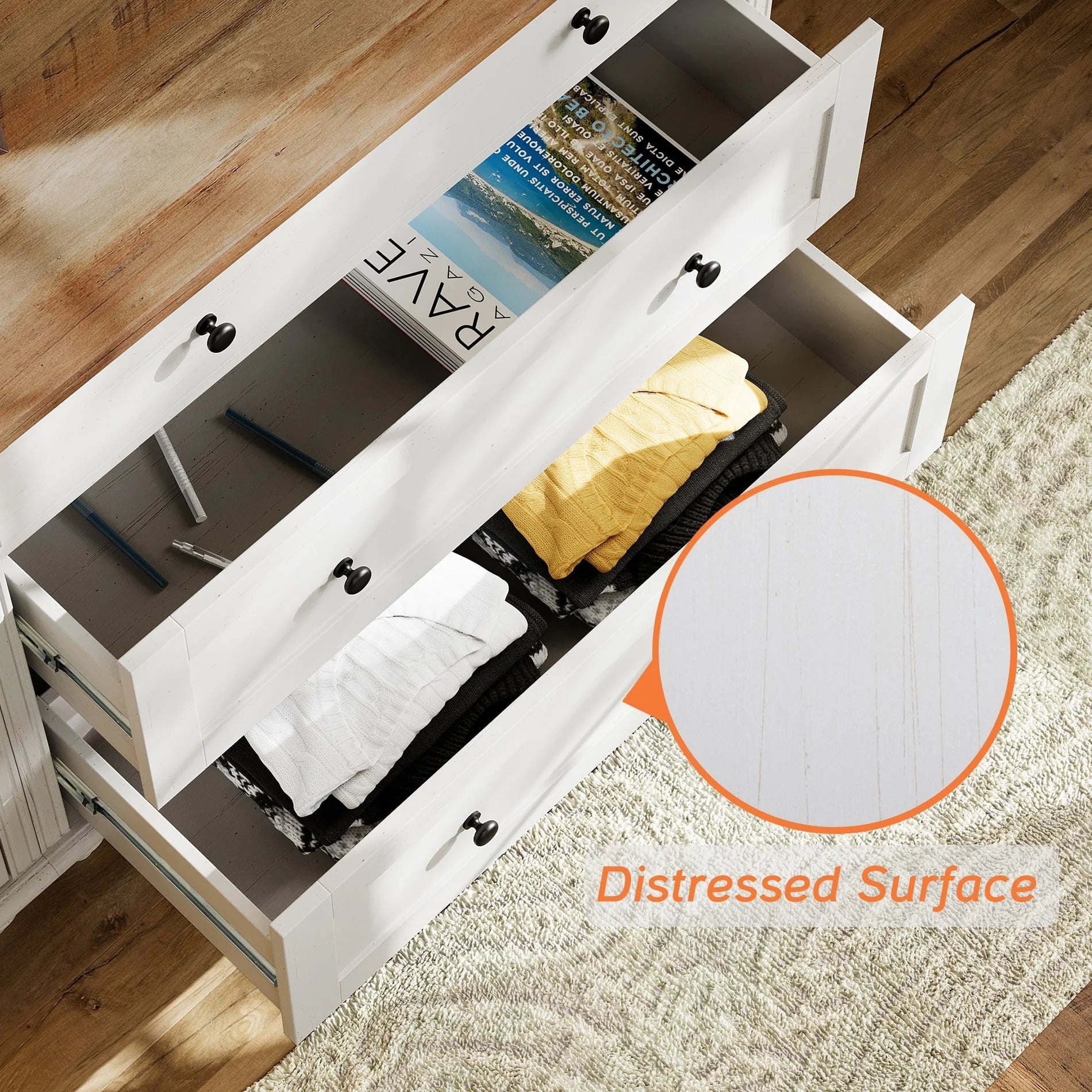 3 Drawer Dresser for Bedroom, White Baby Dressers Wood Mid Century Modern Closet Storage Organizer for Living Room, Nursery, Kids Room