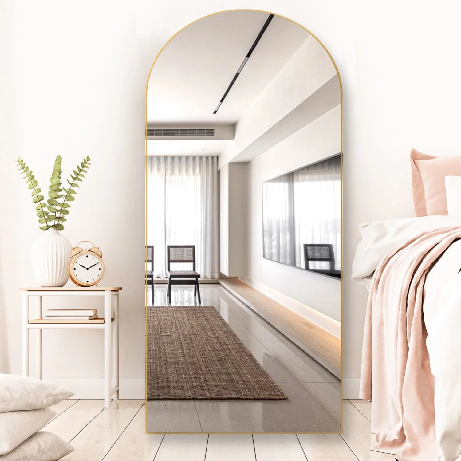 RACHMADES 65"x24" Arch Mirror Full Length Full Body Mirror Arched Floor Mirror with Stand Tall Mirror Long Gold Mirror FULL Length