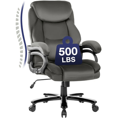 JONPONY Home Office Chair, Big and Tall Chair 8 Hours Heavy Duty Design, Ergonomic High Back Cushion Lumbar Back Support, Computer Desk Chair, Adjustable Executive Leather Chair with Arms,Grey
