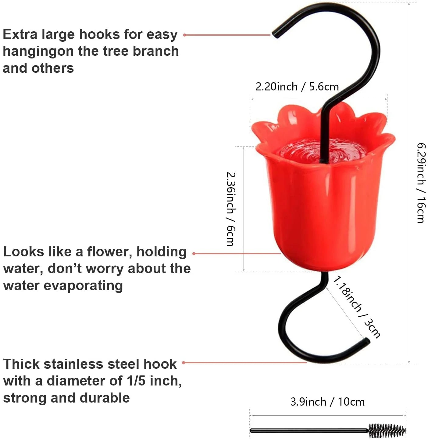 Large Ant Moat Guard for Hummingbird Feeders Accessory Hooks , 8 Pack Flower Hummingbird Oriole Nectar Feeders Parts for Outdoors , 4 Moat Hooks , 4 Clean Brushes