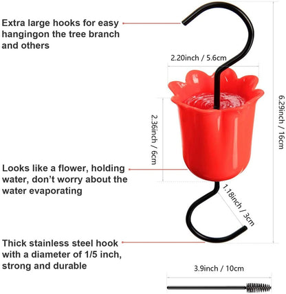 Large Ant Moat Guard for Hummingbird Feeders Accessory Hooks , 8 Pack Flower Hummingbird Oriole Nectar Feeders Parts for Outdoors , 4 Moat Hooks , 4 Clean Brushes