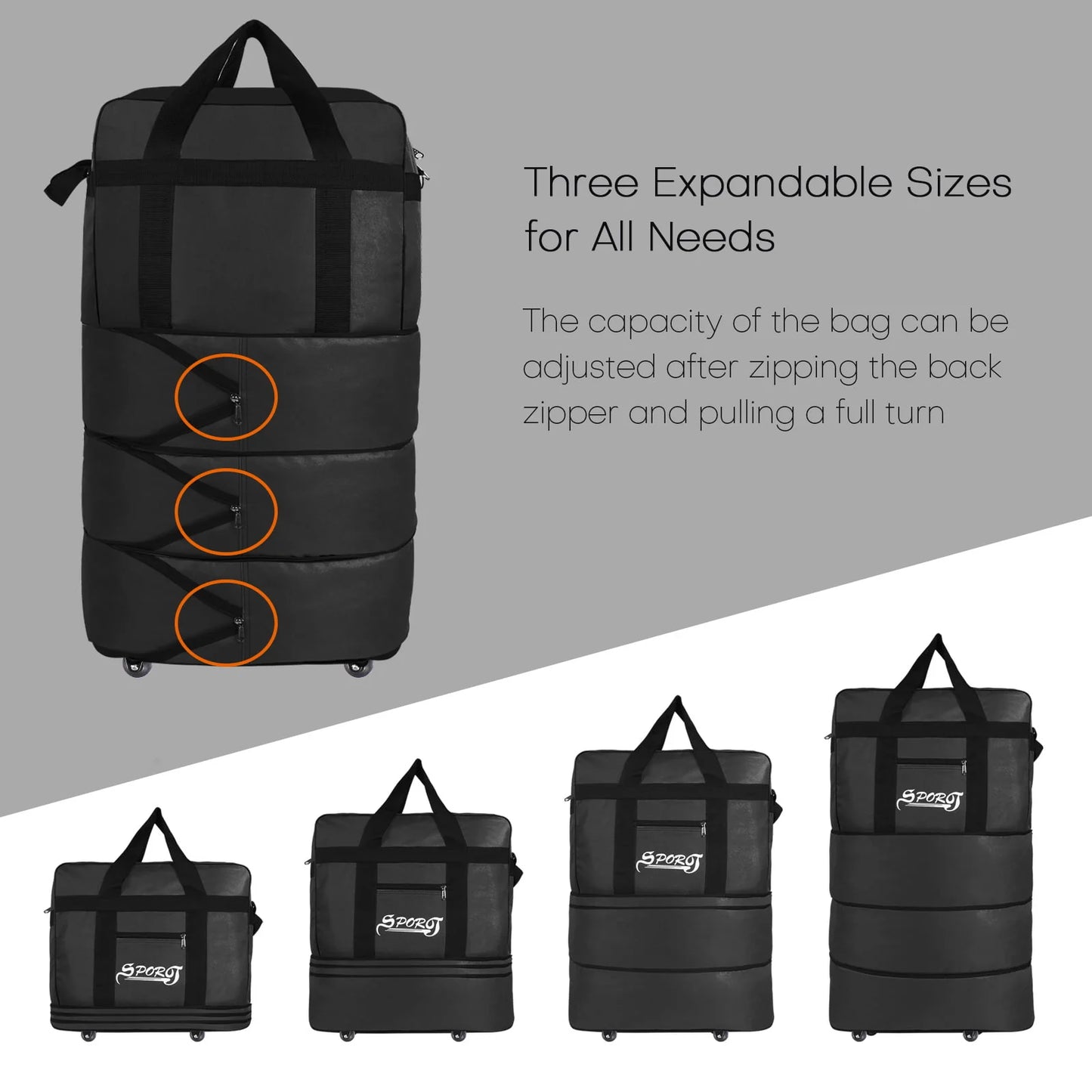 34in Expandable Suitcase Bag 3 Layer Foldable Rolling Luggage Wheeled Handbag Organizer Large for Home Storage Travel Business Moving, Black