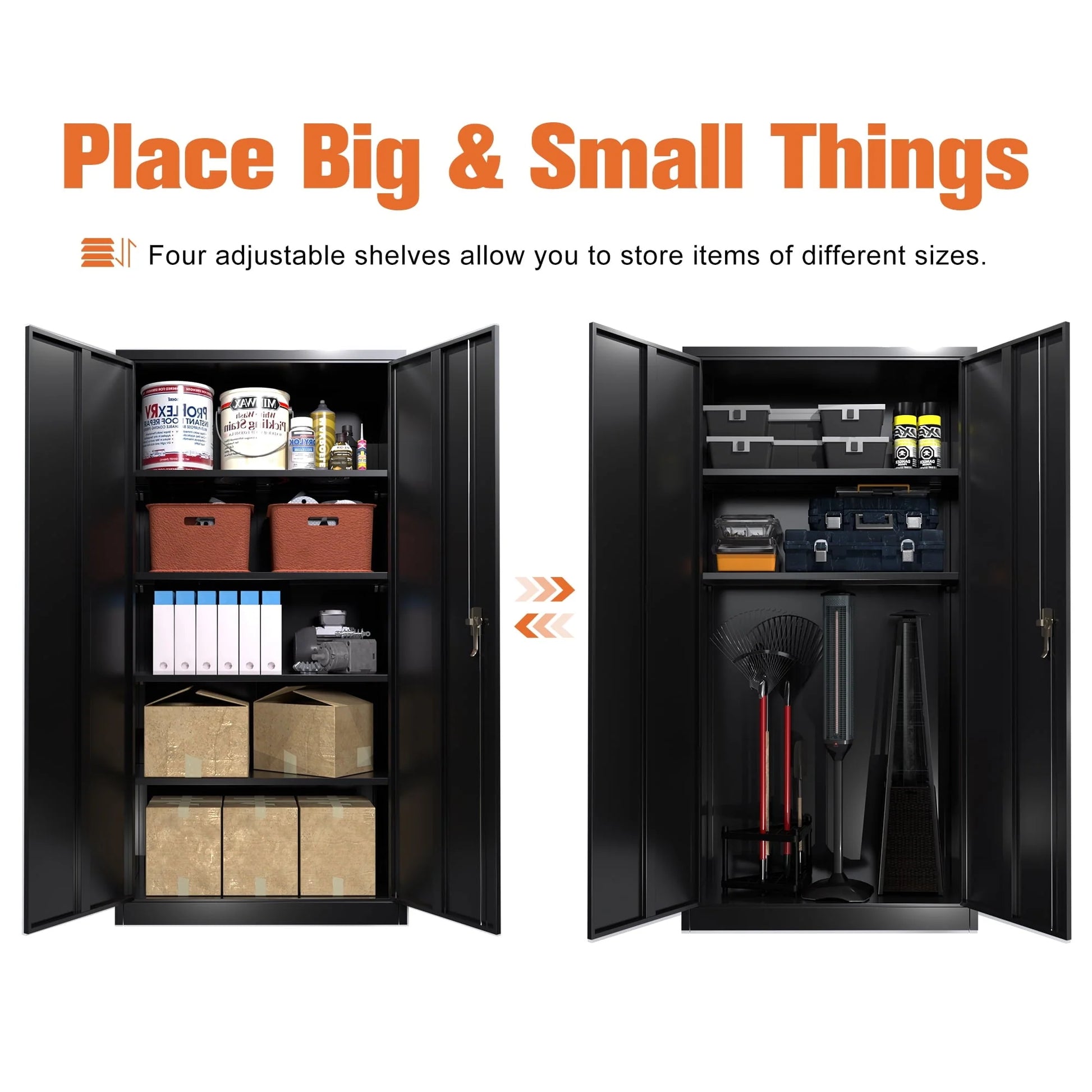 Supeer Black Metal Storage Cabinet, 72" Locking Steel Storage Cabinet with Shelves, Tall Metal Garage Cabinet Lockable Cabinets for Home Office