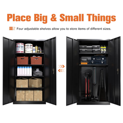 Supeer Black Metal Storage Cabinet, 72" Locking Steel Storage Cabinet with Shelves, Tall Metal Garage Cabinet Lockable Cabinets for Home Office