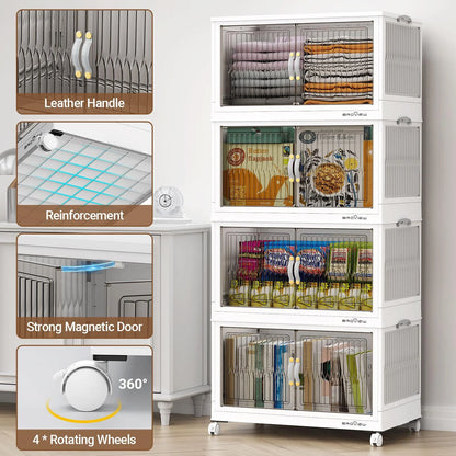 BROVIEW 150Gal Large Storage Bins with Lid, 600Qt Plastic Stackable Closet Organizer and Storage, Collapsible Storage Box with Wheels, Folding Storage Cabinet Containers for Home Office, 3Pack White