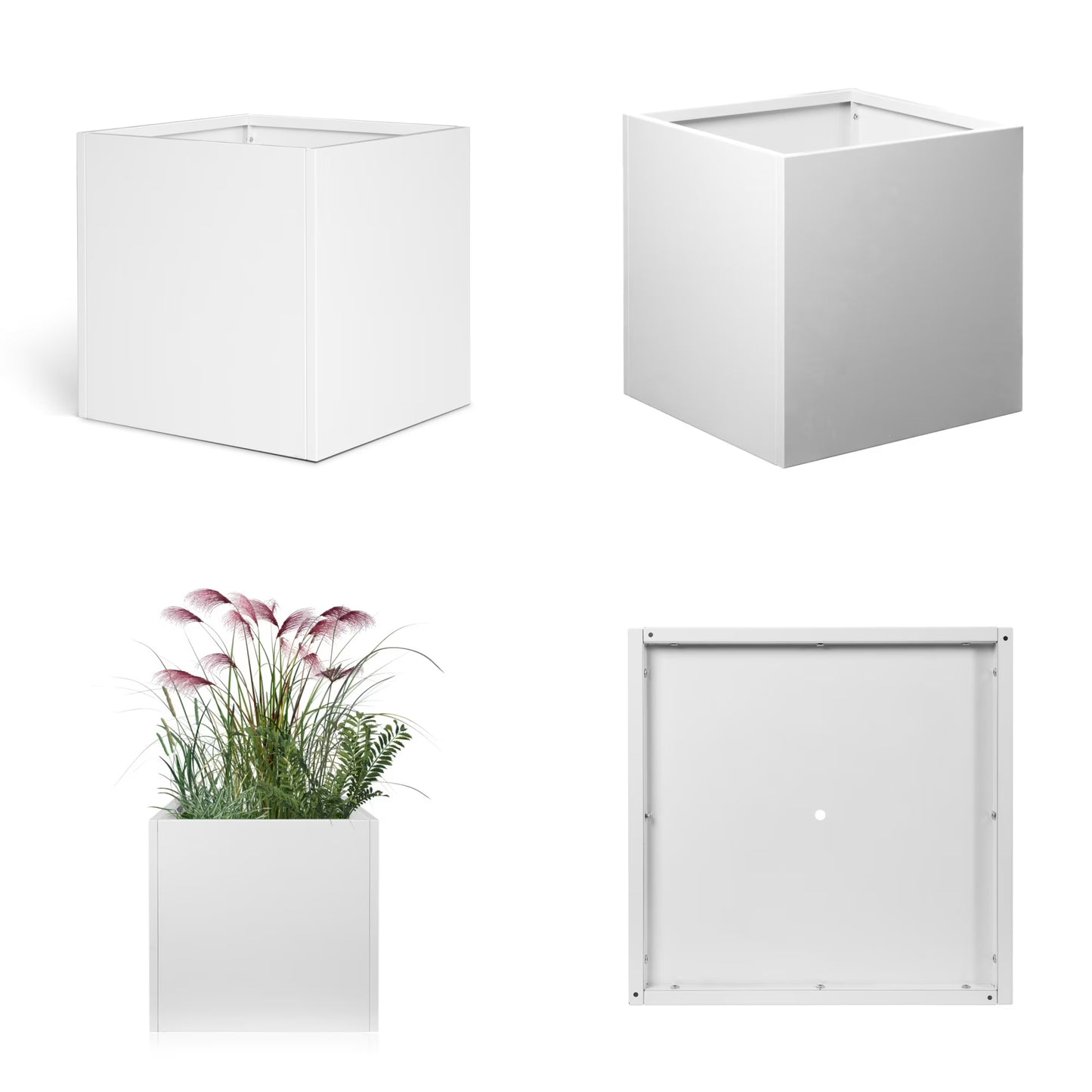 32" Square Planter Box with Drainage Holes for Outdoor Plants Garden Pot Rectangular Tall Flower Metal Steel Heavy Duty for Yard Patio Deck Hotel Front Porch Large Container Decorative, White