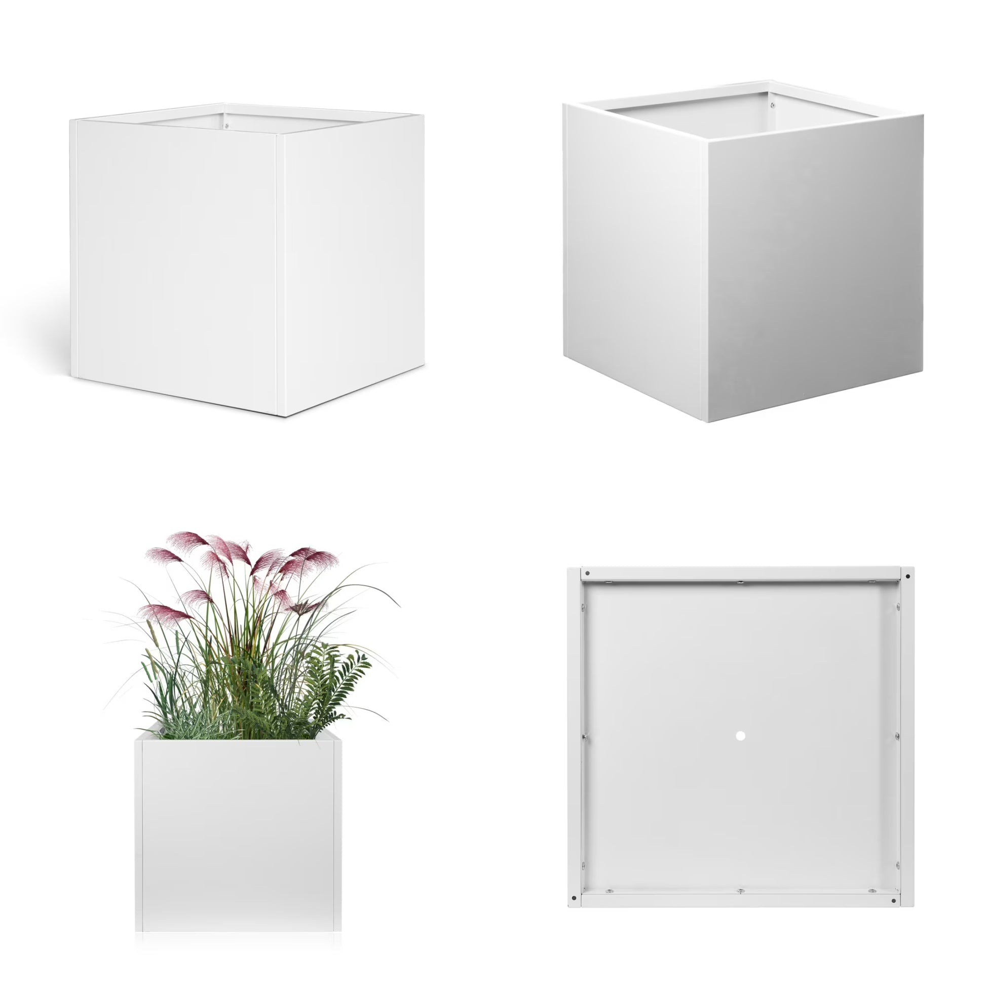 32" Square Planter Box with Drainage Holes for Outdoor Plants Garden Pot Rectangular Tall Flower Metal Steel Heavy Duty for Yard Patio Deck Hotel Front Porch Large Container Decorative, White