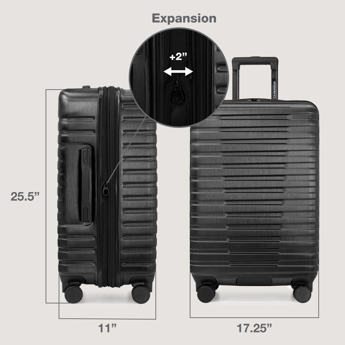 U.S. Traveler Boren Hardside Rugged Spinner Luggage, Black, 26" Checked Medium