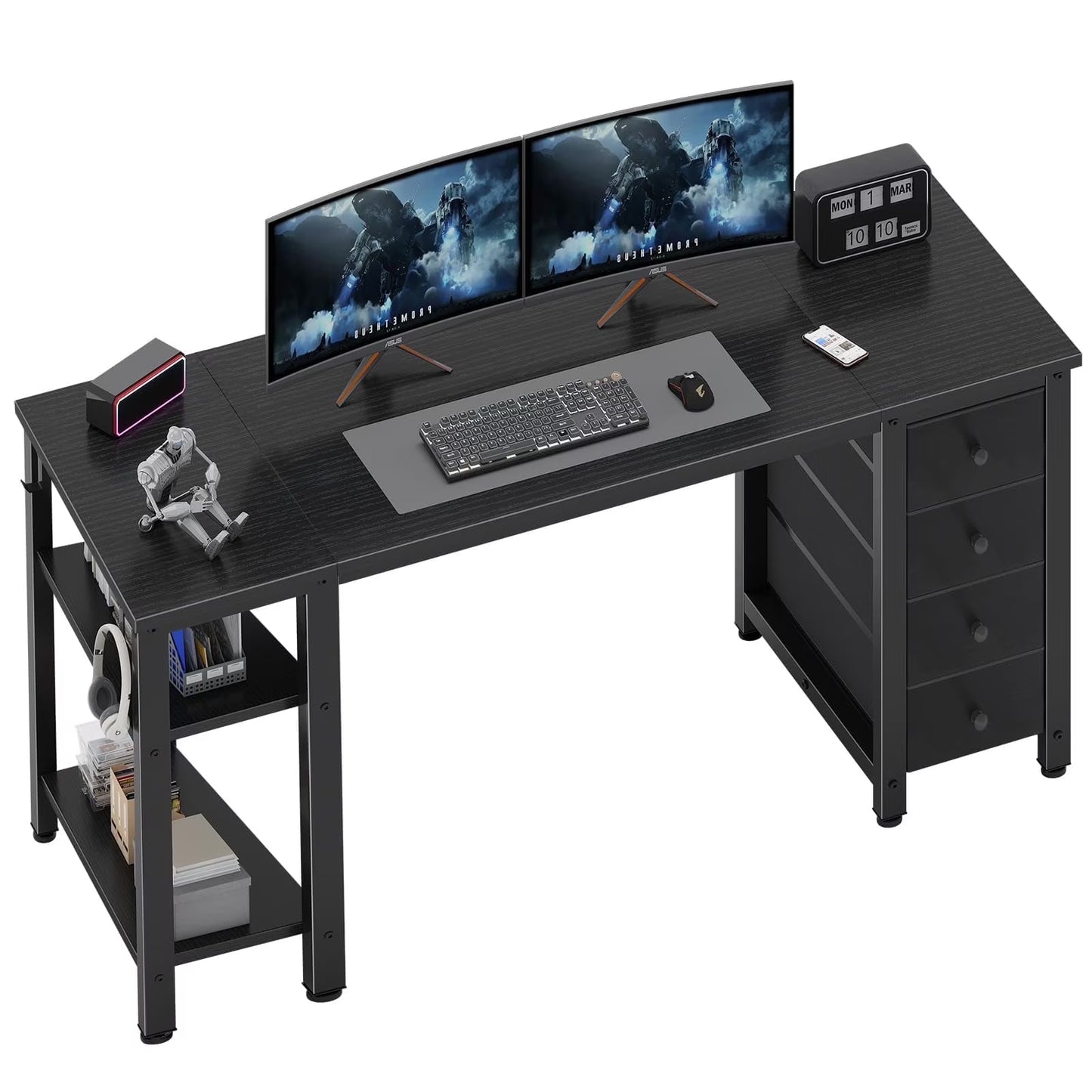Lufeiya White Desk with Drawers & Storage Shelves, 47 Inch Study Work Writing Desk for Home Office Bedroom, Simple Modern Cute PC Computer Desks Table, White