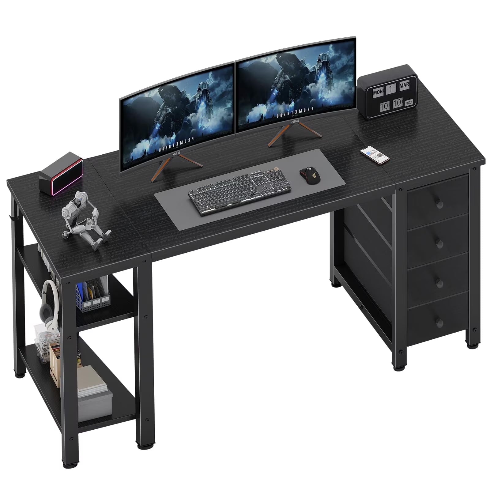 Lufeiya White Desk with Drawers & Storage Shelves, 47 Inch Study Work Writing Desk for Home Office Bedroom, Simple Modern Cute PC Computer Desks Table, White