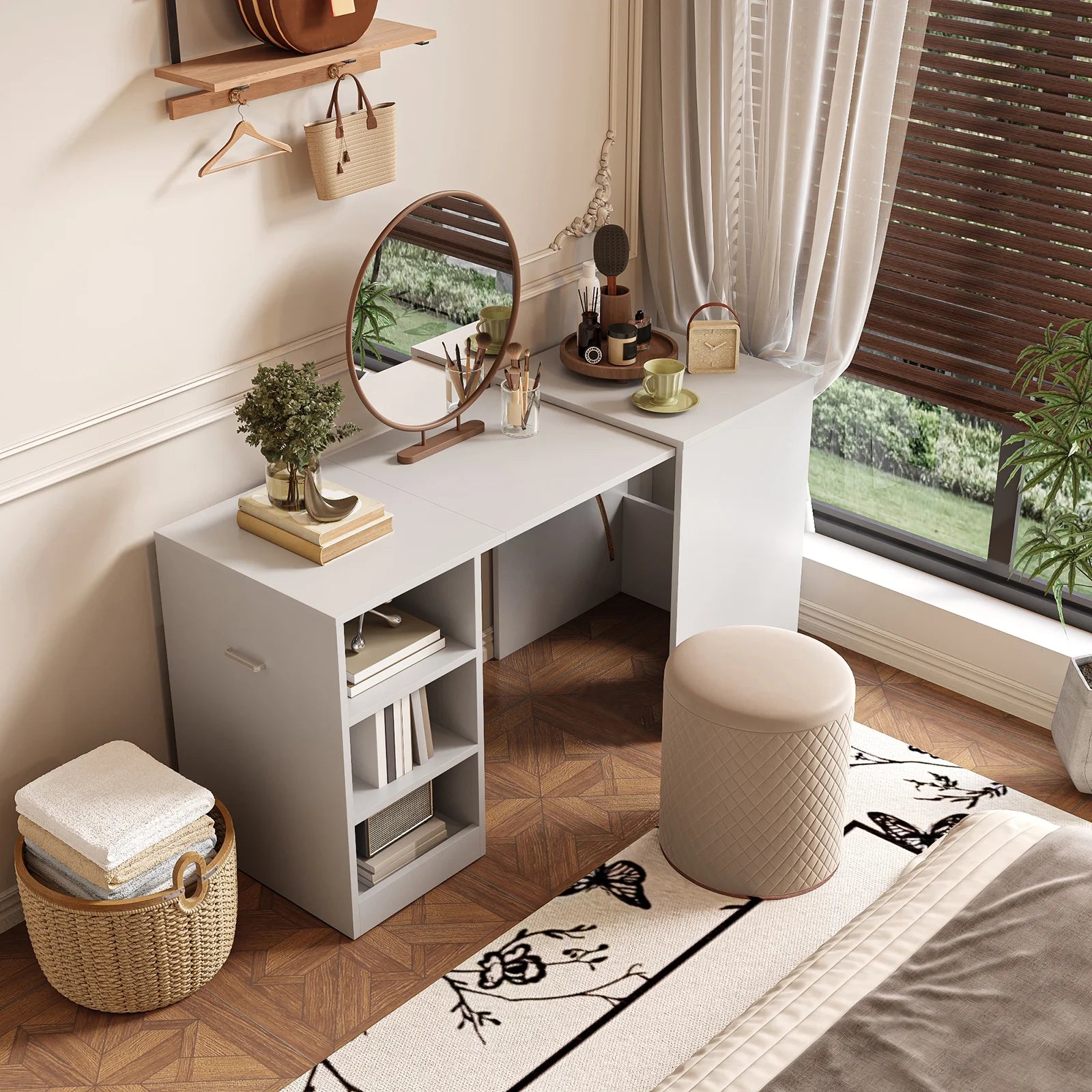 Tarnorci foldable desk Home Office compact desk with 3 Layer Storage Rack