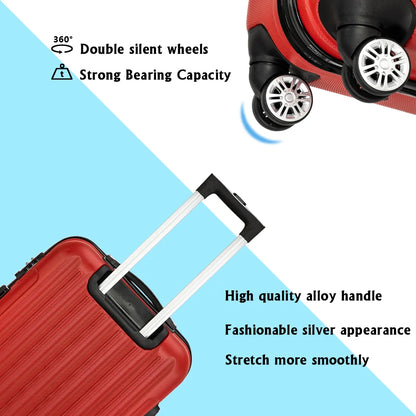 Red 3-Piece Hardshell Spinner Luggage Set (20in, 24in, 28in) - Large ABS Suitcase Set with 8 Wheels, Lightweight & Durable for Travel
