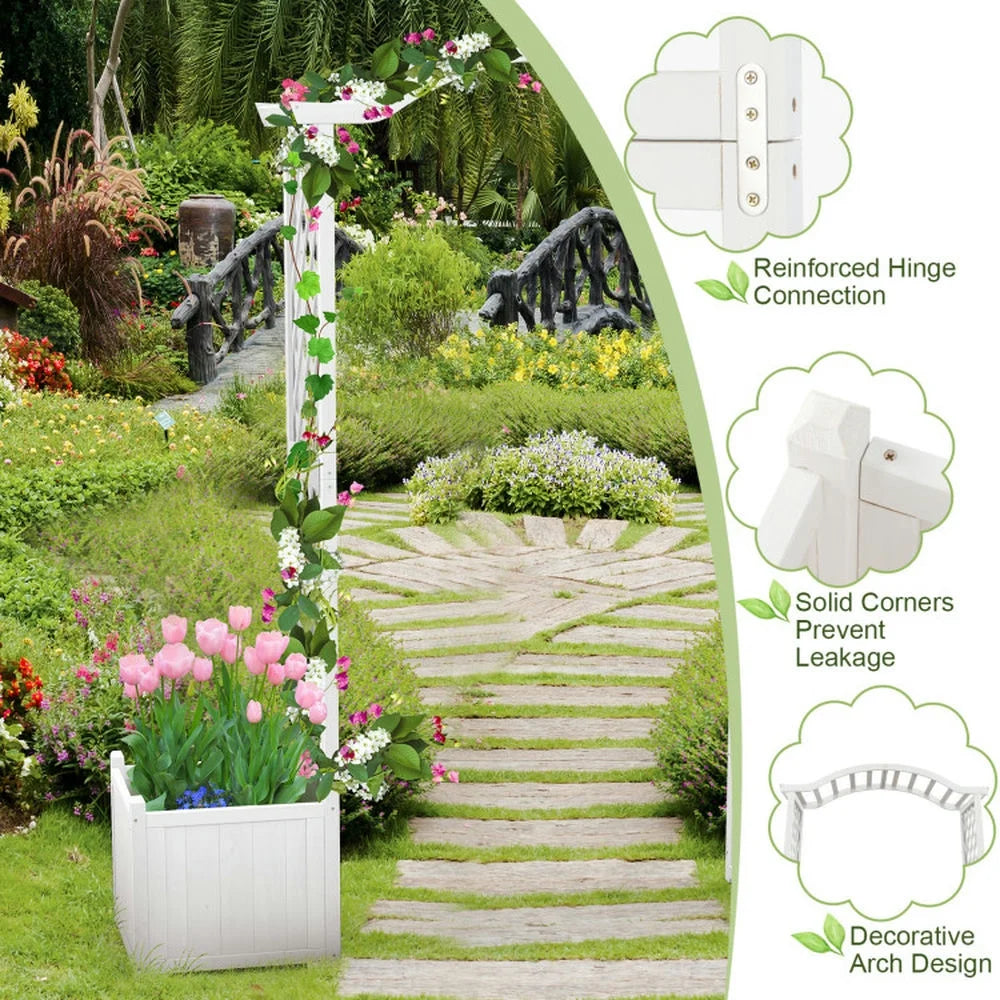 Kadyn Outdoor Decor,Wooden Garden Arbor with Planter and Trellis for Climbing Plants Decorations-White