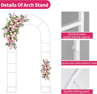 U-Shaped Metal Arched Flower Rack Perfect for Wedding Decorations and Celebrations 7.2 x 4.2 FT Wedding Arch Frame for Birthdays, Parties, and More (White)