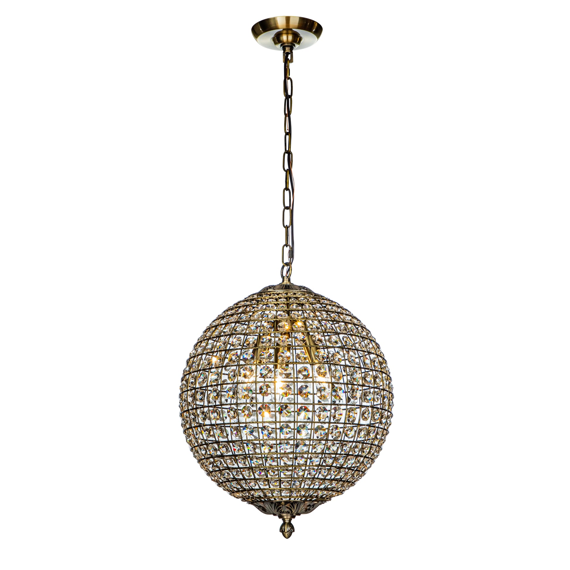 1-Light 12" Retro Antique Gold Crystal Globe Chandelier Small Sphere Pendant Light